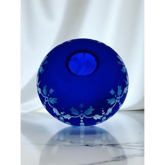 Fenton Favrene Satin Sunflower Vase-Limited Edition-Blue Art Glass-Etched-Cobalt - Picture 3 of 7